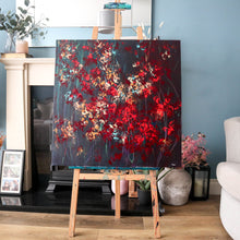 Load image into Gallery viewer, Bold abstract art in living room with blue walls