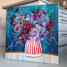 Load image into Gallery viewer, Large vibrant abstract floral painting in striped vase