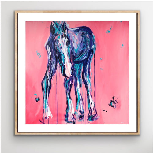 Framed abstract horse painting 
