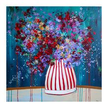 Load image into Gallery viewer, Large vibrant floral painting in striped vase
