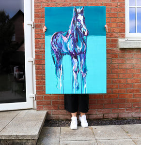 artist with contemporary horse painting