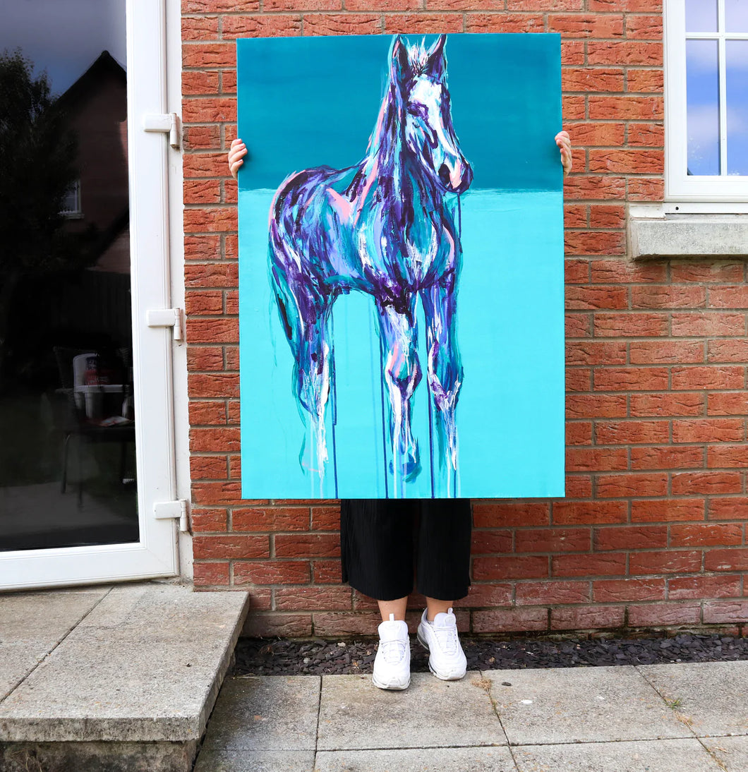 artist with contemporary horse painting
